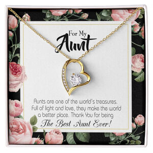 Aunt Best Aunt Ever Forever Love CZ Heart Necklace White Gold Luxury Box
